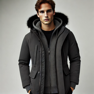 Parka d'hiver détachable de haute qualité pour hommes, manteau matelassé en duvet avec longue longueur et décoration en fourrure, veste à capuche - Product Image 1