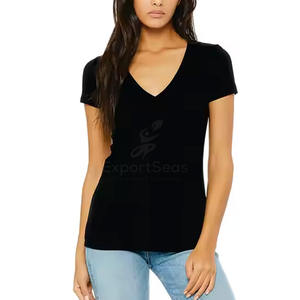 Último estilo, camisetas ligeras con cuello en V para mujer, Camisetas hechas en Pakistán con cuello en V para mujer de talla adulta a la venta - Product Image 1