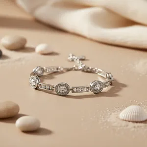 Bracelet tennis pour femme en argent perlé avec zircon et perle - Tendance, pour fêtes et occasions religieuses, plaqué argent - Product Image 1