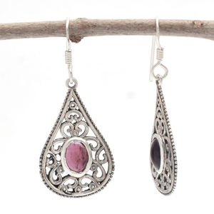 ต่างหูโกเมนสีแดงแบบห้อยอัญมณี925ชุบเงินสเตอริ่งแบบหยดน้ำอินเดีย - Product Image 2