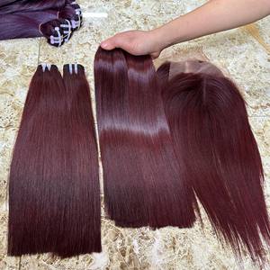 Paquetes de cabello humano recto de hueso de pelo Remy vietnamita crudo con cierre de encaje recto sedoso doble cutícula dibujada alineada - Product Image 3
