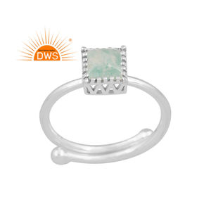 Dernières tendances Bague empilable au design carré en pierre précieuse amazonite naturelle en argent sterling 925 Fabricant de bijoux personnalisé - Product Image 1