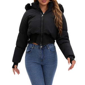 2025 nouveau décontracté solide fermeture éclair poche femmes doudoune à vendre plaine Polyester Denim veste pour femmes noir couleur haut court - Product Image 6