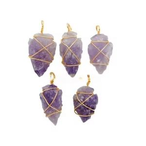 Mode féminine fait à la main améthyste pointe de flèche pendentif pierre précieuse fil enveloppé Quartz avec Style Feng Shui pour collier Style mascotte - Product Image 1