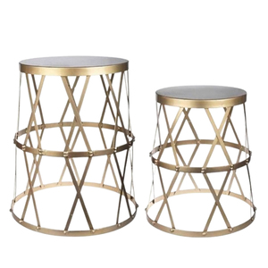 Ensemble de 2 tables d'appoint en métal fer plaqué or Mobilier de décoration unique fait main pour la maison Hôtel Restaurant Table d'appoint - Product Image 1
