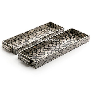 Juego rectangular de dos bandejas de madera para servir, bandeja de chocolate de diseñador de tamaño personalizado, plato de servicio decorativo de la mejor calidad - Product Image 5