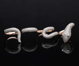 แหวนงูชุบโรเดียมสีโรสโกลด์ขนาด14K ที่แปลกใหม่แหวนงูประดับเพชรธรรมชาติแบบไมโครปูทางศิลปะคลาสสิกแบบหลายนิ้ว - Product Image 2