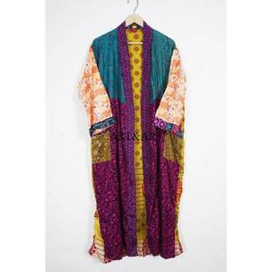 Robe Kimono Élégante 100% Soie à Imprimé Floral, Col en V, Cordon de Serrage, Longue ou Courte, Fluide, pour Femme, Tenue de Plage ou d'Intérieur Estivale - Product Image 4