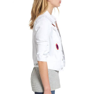 Vestes en jean pour femmes personnalisées à la mode, avec broderie florale sur toute la surface, respirantes, motif uni pour la saison d'automne - Product Image 2
