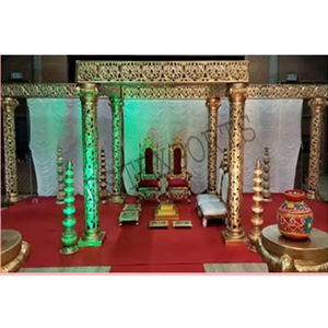 Mandap Dorado Tallado para Bodas Indias, Mandap Dorado para Ceremonias Hindúes, Mandap Real Tallado en Fibra para Grandes Eventos - Product Image 1