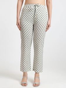 Kurta en coton imprimé fleuri pour femmes avec pantalon ensemble demi-manches col en V pour filles vêtements de fête gris blanc pour les saisons d'été et d'hiver - Product Image 3