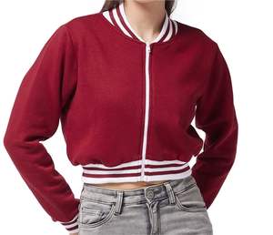 Chaqueta universitaria recortada de calidad superior para mujer, Letterman de béisbol de cuero y lana de manga larga para procesamiento crudo de invierno - Product Image 5
