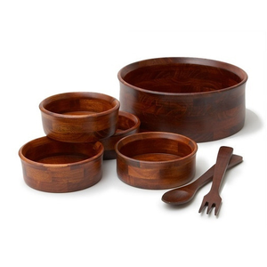 Bol de service en bois artisanal indien Design unique Article décoratif pour la maison Support PC Dessert servant Vente chaude de haute qualité - Product Image 2