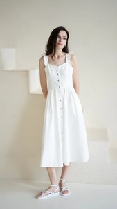 Vestido blanco bohemio de boda para invitados Vestido MIDI de algodón orgánico Ropa de compromiso de verano - Product Image 3