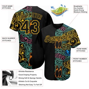 Custom Black Gold <b>3D</b> Pattern <b>Design</b> Bowling Authentic Baseball Jersey - Product Image 3