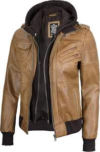 Chaqueta de Motociclista Estilo Bomber para Hombre, con Capucha Desmontable, Cierre de Cremallera, Cuero de Oveja, Cuello Camisero, Transpirable, Superventas - Product Image 6