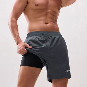 Pantalones cortos de playa de secado rápido para hombre con logotipo personalizado, traje de baño de 5 pulgadas con cordón, pantalones cortos tejidos de doble capa con bolsillos tejidos - Product Image 1