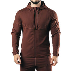 Ensemble de survêtement de fitness XL avec sweat à capuche zippé et pantalon de jogging, respirant, coupe-vent, écologique, séchage rapide, design uni, impressions de logo personnalisables - Product Image 1