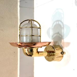 Nautical <b>Vintage</b> Bulkhead Swan Neck Brass Wall Mounted <b>Light</b> With Copper <b>Shade</b> & Milky - Product Image 1