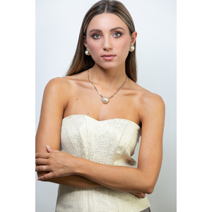 Collier en laiton de haute qualité pour femme, fabriqué en Italie, avec perle, plaqué or 22 carats - Product Image 3
