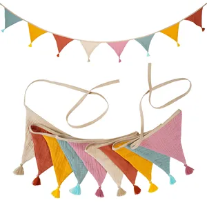 <strong>Nursery</strong> Fabric <strong>Bunting</strong> 10 Triangle Pennant Flags With Tassels Party Decor Banner Home Baby Shower Carnival Garland Banner - Product Image 5