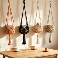 Panier suspendu en corde de coton tissé à la main, porte-plante en macramé, pot rond pour plantes, décoration de jardin intérieur et extérieur