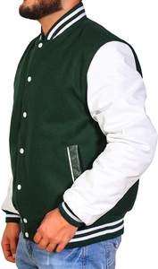 Chaqueta universitaria con parches de chenilla bordados personalizados al por mayor, chaqueta universitaria de béisbol Letterman con mangas de cuero y cuerpo de lana - Product Image 2