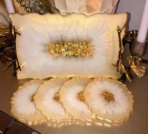 ถาดเสิร์ฟอาหารทำจากยางเรซินด้ามจับทองเหลืองดีไซน์เป็นเอกลักษณ์สำหรับมื้อค่ำอาหารเช้าชากาแฟอาหารเสิร์ฟอาหารเย็นตกแต่ง - Product Image 4