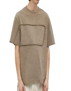 Vêtements décontractés T-shirt à col rond côtelé High Street pour homme T-shirt vintage délavé 100% coton de grande taille à motif vierge - Product Image 1