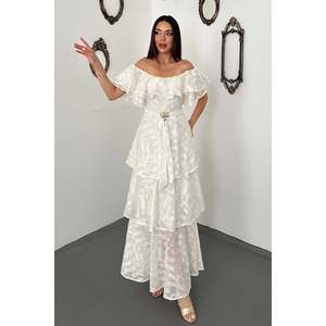 Robe à volants superposés blanc cassé - Ecru - Product Image 1