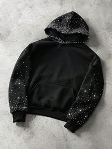 <b>Men's</b> Winter Starry Sky Shiny Rhinestone Black <b>Sherpa</b> <b>Hoodie</b> with Digital Printing & Embroidery Full Customization - Product Image 4