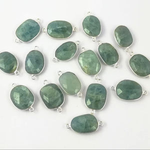 Hot Sale Artisan Style Bezel Set Connectors Anti-Tarnish Silver Plated Findings for <b>Aquamarine</b> Competitive Supplier OPP Bag - Product Image 1