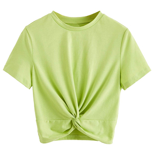 Femmes été vêtements de sport haut court chemises usine Logo personnalisé T-shirt surdimensionné manches courtes plaine Yoga haut court grandes tailles - Product Image 5