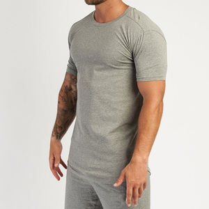 Camiseta de gimnasio a la moda para hombre, camisa de fitness con logotipo personalizado, lisa, de secado rápido, color gris, con cuello redondo, servicio OEM, venta al por mayor - Product Image 3