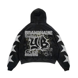 Pantalon de survêtement et sweat à capuche avec fermeture éclair sur toute la surface personnalisé poids lourd grande taille imprimé strass design évasé - Product Image 6