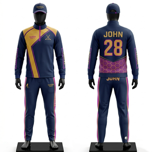 Survêtement d'entraînement de hockey sur gazon pour hommes, 280 GSM, polyester interlock, design à panneaux bleu marine, royal et or, logo personnalisé par transfert thermique - Product Image 3