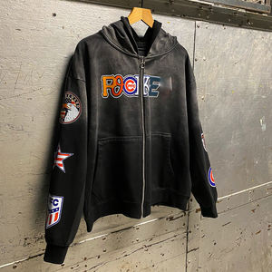 Survêtement unisexe en coton 100% 400 GSM lourd, personnalisé, à fermeture éclair, de qualité supérieure, à bas prix, imprimé à l'écran délavé au soleil - Product Image 3