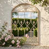 Espejo de Jardín Vintage con Marco Arqueado, Espejo de Pared de Hierro para Exteriores, Estilo Campestre Francés, para Patio, Jardín, Valla, Decoración de Casa de Campo