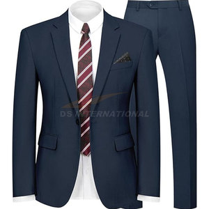Costume pour homme coupe ajustée à un bouton, blazer et pantalon de couleur unie avec cravate et pochette pour affaires, mariage ou fête, bleu marine - Product Image 4