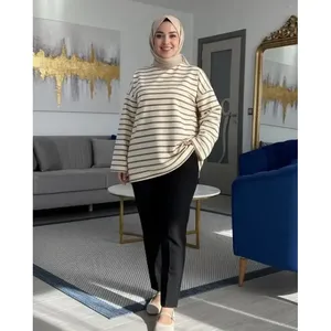 Tunique à capuche rayée en soie de haute qualité pour femme, coupe ample, col montant, sweat-shirt brodé avec fermeture éclair, collection hiver XS - Product Image 1