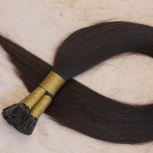 Extensiones de Cabello Natural sin Procesar, Pegamento de Queratina Italiana Alineada con Cutícula Recta, Punta Plana, Preboned, Remy - Product Image 1
