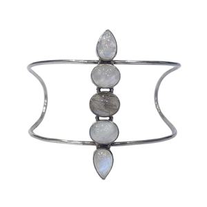 Bracelet de mode en argent Sterling 925 excellente qualité bande réglable à la main pierre de lune arc-en-ciel noire naturelle pierre précieuse mélangée - Product Image 5