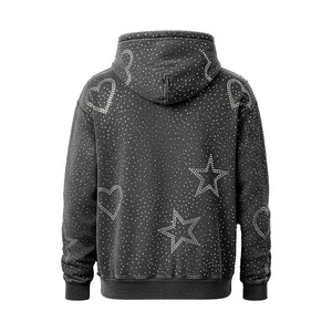 Pull à capuche en éponge française personnalisé pour hommes, coton lourd, vintage, délavé et délavé au soleil, motif solide, strass, perles recadrées - Product Image 4