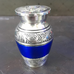 Small Cremation Urns for Human Ashes-3 Cubic Inches | Mini <b>Keepsake</b> Blue and Silver Small Aluminium Urns For Columbarium Urn - Product Image 1