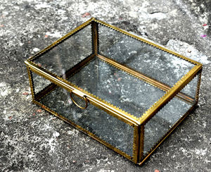 À la mode 2 compartiments boîte en verre en métal luxueux carré velours bijoux anneau boîte-cadeau clair maquillage verre stockage Style élégant - Product Image 2