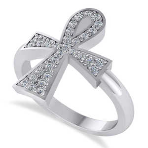 Bague en or blanc 14 carats avec diamant Ankh Croix égyptienne 0,31 ct Bande de diamants - Product Image 1