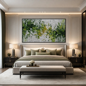 Verdant Textured Green <b>White</b> Abstract Impasto Oil Painting On Canvas With <b>Frame</b> Contemporary Art Indoor Decor - Product Image 5