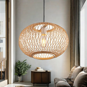 Suspension moderne Shell avec lumière dirigée vers le bas Matériau en bambou pour lire à manger ou douce lueur de soirée - Product Image 1