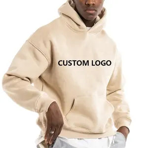 Logotipo personalizado de manga larga Casual grueso algodón cálido polar bolsillos sueltos pulóver con capucha de alta calidad deportes en blanco sudaderas con capucha para hombres - Product Image 1