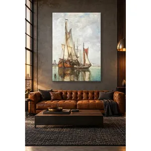 Impression sur toile de bateaux de marchandises à voile de Fida Paul Jean Clays sur eau calme - Product Image 2